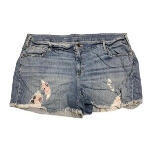 Lane Bryant Jean Shorts Plus Size 26 48” Distressed Edges Denim Embroidery